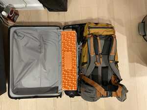 Camping gear in suitcase