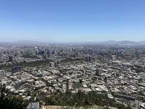 City from above with mountains in distance