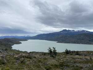 Mountain lake on cloudy day