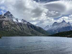 Lake with mountains behind