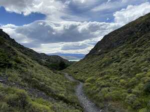 Trail through small grassy gorge