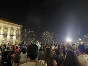 Fireworks above corwded plaza