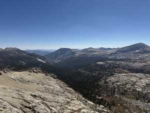 Wooded canyon from top of pass