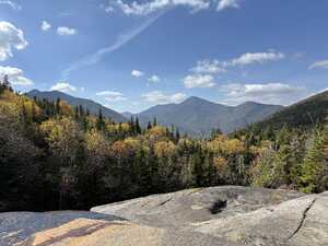 Wooded mountains in distance
