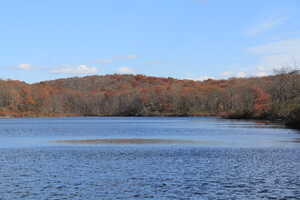 Lake with late fall foliage behind