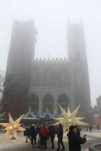 Exterior of cathedral in mist