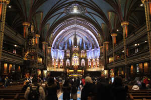 Interior of cathedral with ornate and dark decorations