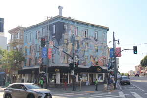 Corner building with blue mural