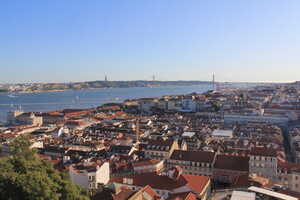 City with river and bridge in background
