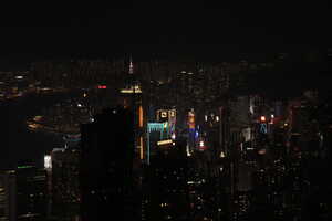 City skyline from above at night