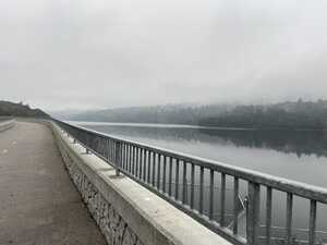 View one of Crystal Springs Reservoir, with fog