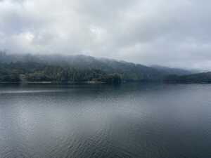 View two of Crystal Springs Reservoir, with fog