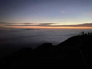 Sunset over mist in San Francisco Bay