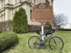 Bicycle in front of Ohio historical marker