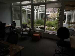 Office window overlooking courtyard