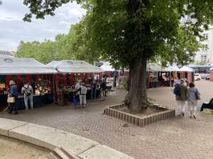 Striped market stalls