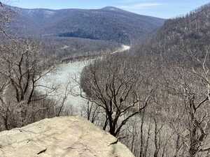 Winding river through hills