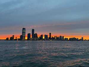 Jersey City skyline at sunset
