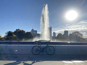 Bike in front of fountain