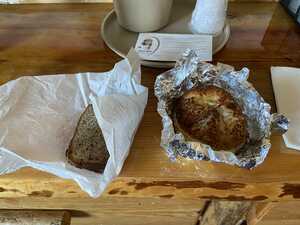 Breakfast bagel on table