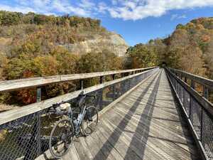 Bike on bridge leading to tunnel