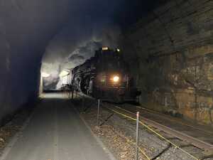Steam train in tunnel