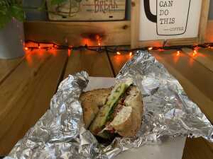 Bagel sandwich with string lights