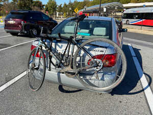 Dirty bicycle on car rack