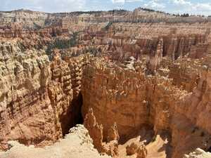 Pillars of rough rock in canyon