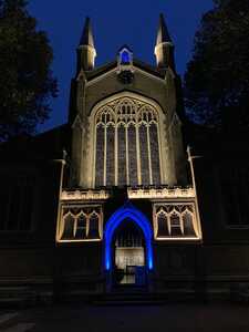 Lit-up church at night