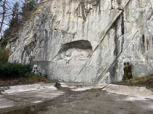 Lion carved into rock