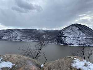 River and mountain in winter