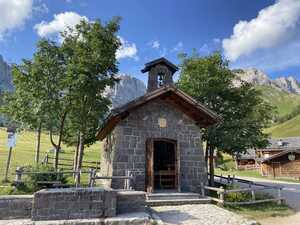 Stone chapel in mountain village