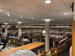 Book store with multiple levels and rows of books